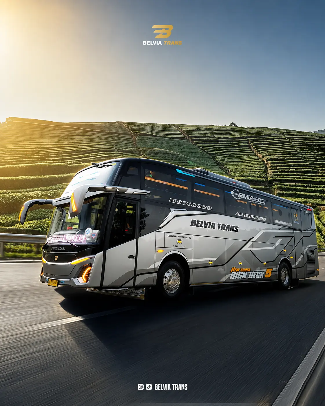 Bus pariwisata premium Belvia Trans Jetbus 5 Adiputro - armada wisata mewah Sragen